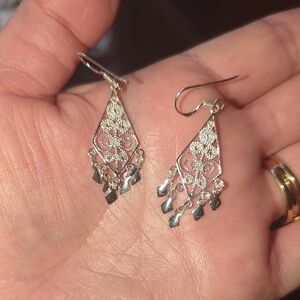 Elegant Silver Filigree Dangle Earrings